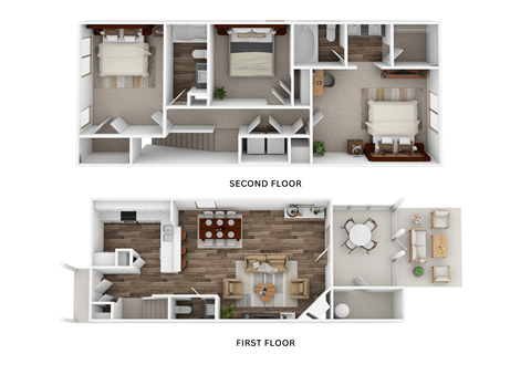 Floor plan for 3 beds, 2.5 baths, 1320 sqft